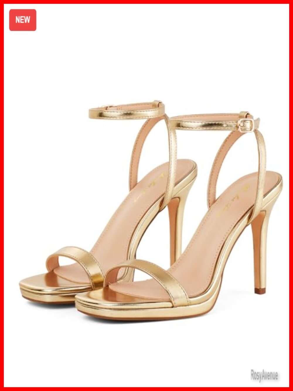 Stiletto Heeled Sandals Open Square Toe Ankle Strap Party Evening Heels